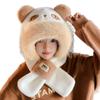 Cartoon Capybara Hat Scarf Set 3 in 1 Cartoon Plush Hat Fashion Scarf Hat Glove for Women  Girls
