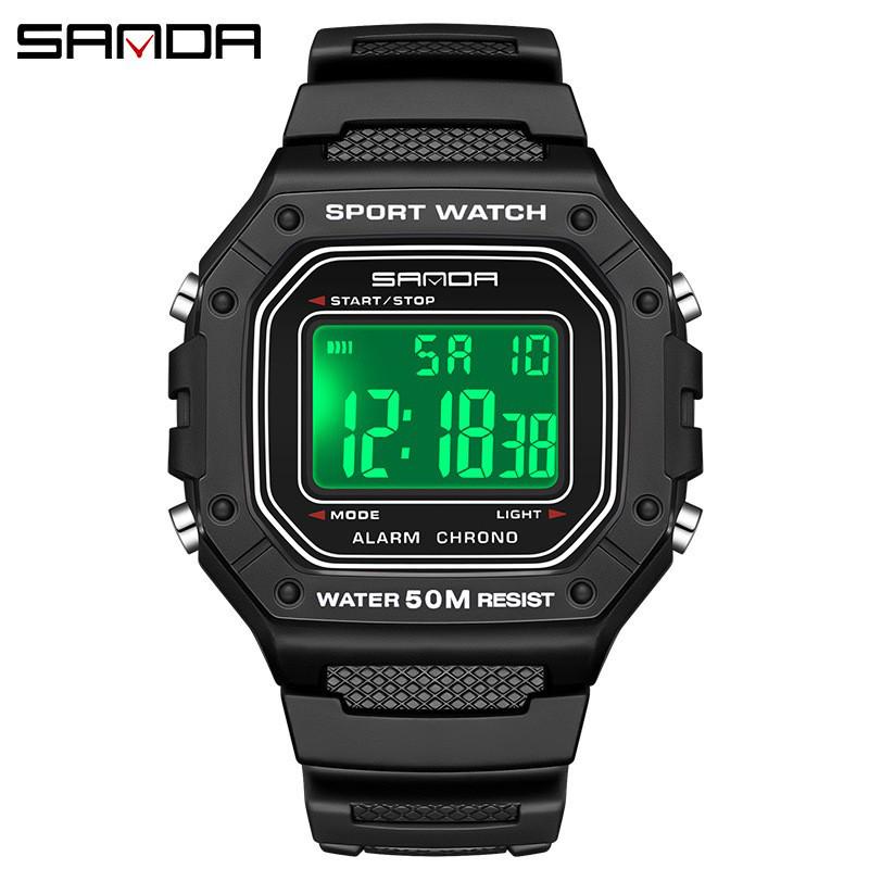 Sanda Korean-Style Waterproof Teen Electronic Watch with Alarm - Unisex Square Design for Students