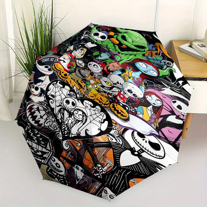 

Nightmare Before Christmas Themed Automatic Opening and Closing Folding Umbrella, Reinforced 8 Ribs, Compact Travel Design, Fashionable Fold