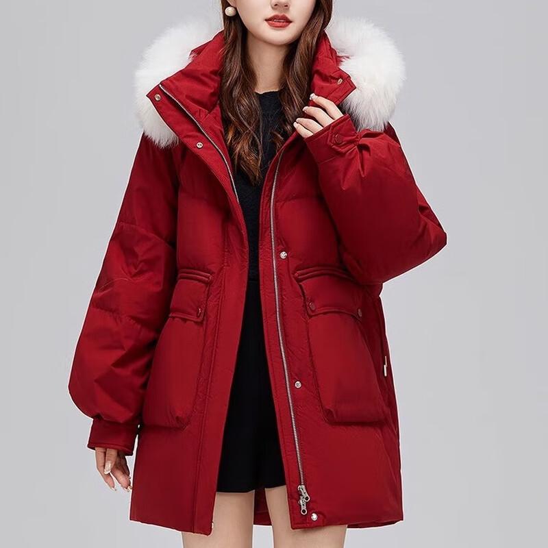 SNOWFLYING Women's Fox Fur Collar Thick Duck Down Puffer Jacket