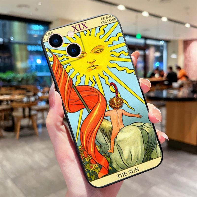Moon Star Sun Tarot Phone Case for IPhone 13 12 11 14 15 Pro Max XR X XS 7 8 Plus SE Shockproof Soft Silicone Black Cover Fundas