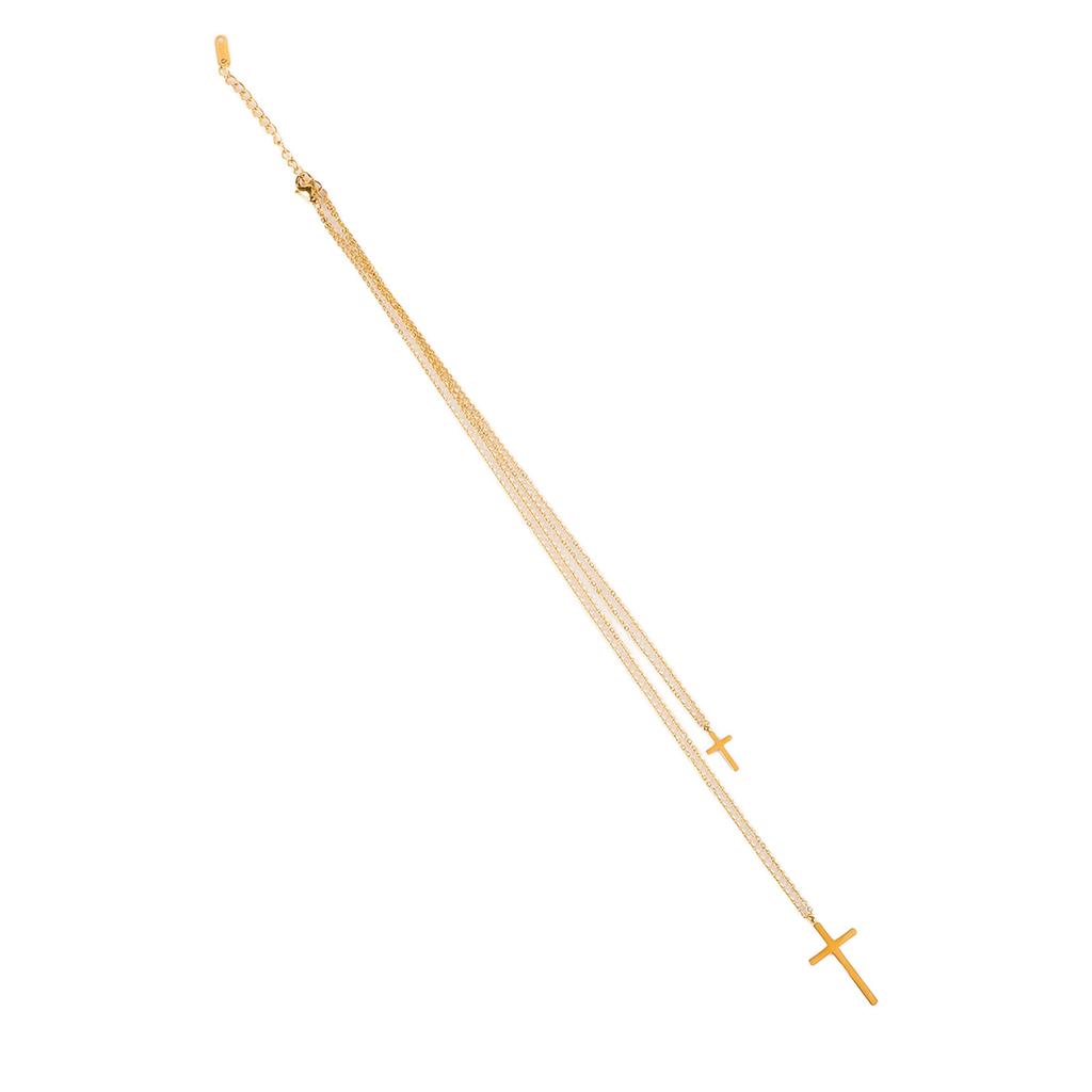Cross Necklace Titanium Steel Simple Double Layers Gloosy Comfort Sweater Necklace for Belief Gold