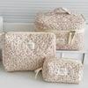 Fashion Corduroy Aesthetic Cosmetic Organizer Large Capacity Zipper Floral Makeup Pouch Washbag Toiletries
