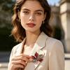 Brooch Pin Autumn Maple Leaf Design Zinc Alloy Pin with Rhinestone Inlay Suits Coats Sweaters Badge Formal Wear Accessory