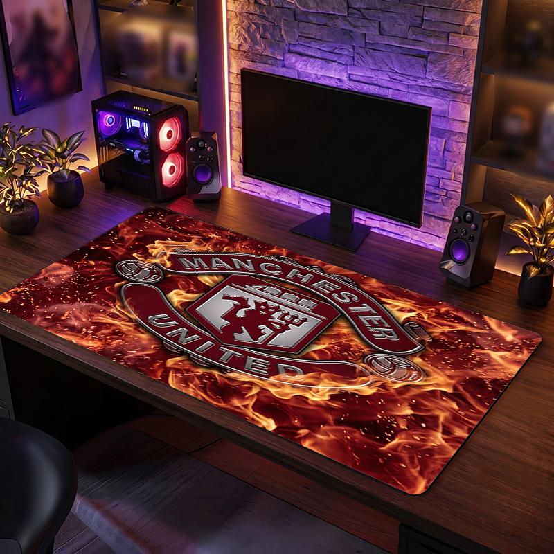 Tappetino per Mouse con Motivo a Tema Manchester United FC, Tappetino XXL per Scrivania da Gaming con Design del Logo del Calcio, Tappetino per Mouse del Computer Antiscivolo