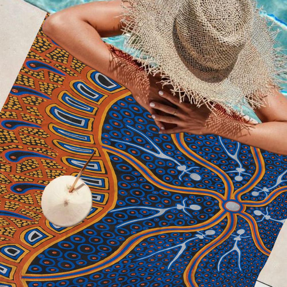 Asciugamano Arte Aborigena Australiana Microfibra Asciugamano da Spiaggia Assorbente Asciugatura Rapida Morbido Yoga Nuoto Resort Arrampicata Asciugamano