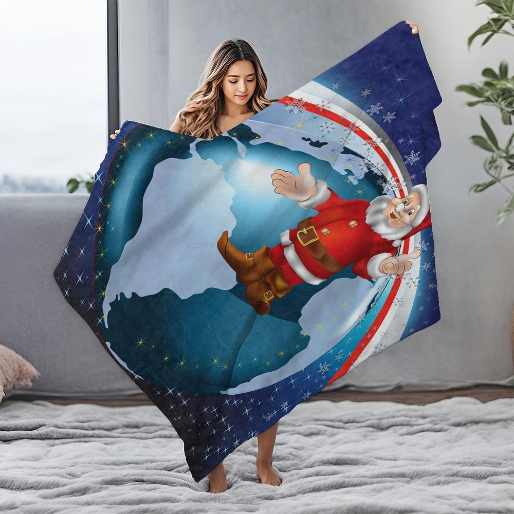Santa Claus World Map Throw Blanket Cozy Home Decor Christmas Gift Holiday Decor Festive Winter Warm Bedspread Quilt