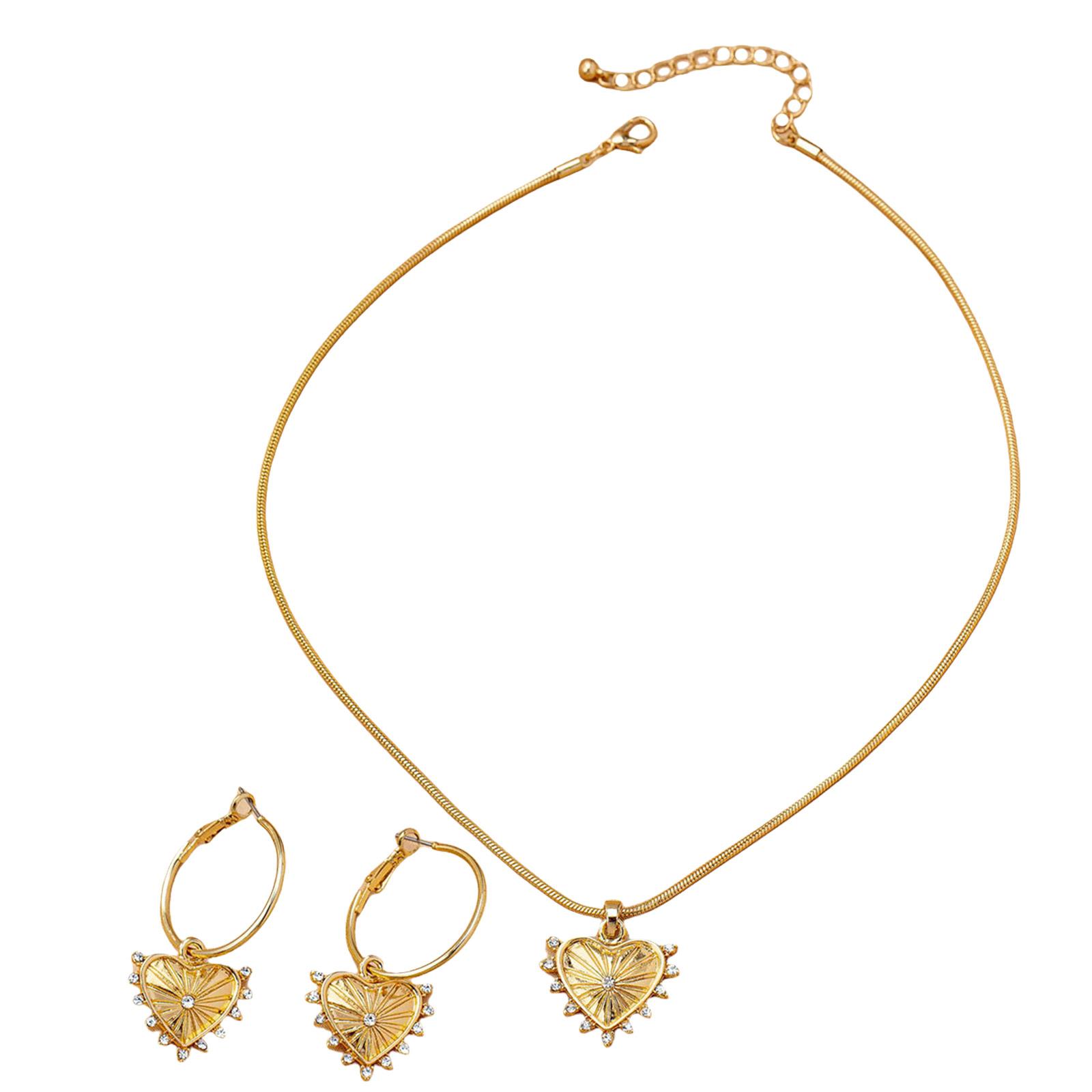 

Fashion Heart Pendant Necklace and Earrings Set with Sparkling Rhinestones Alloy Texture Present for Fashion Women