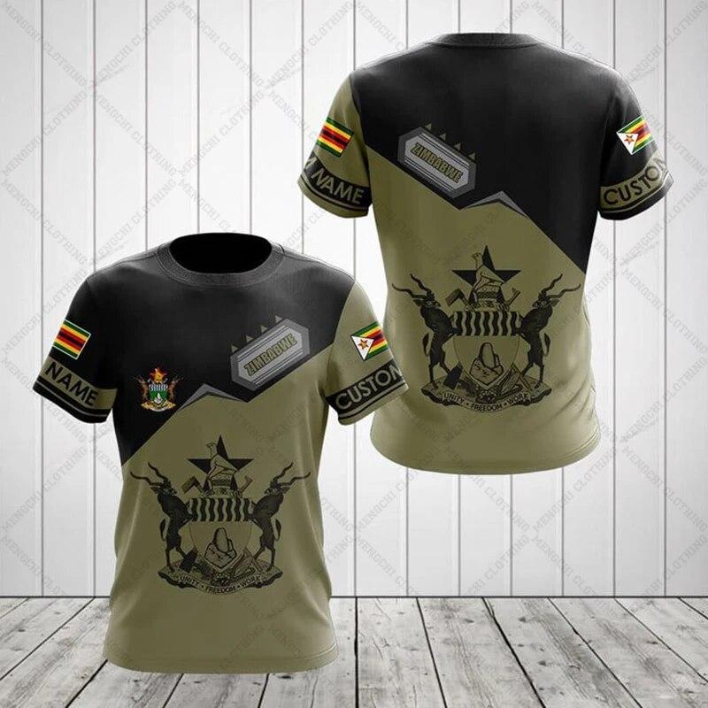 Zimbabwe Flag & Coat of Arms Grafika Tričko Léto Neformální Streetwear Pánská móda Volná trička Chlapec Oversized Topy s krátkým rukávem