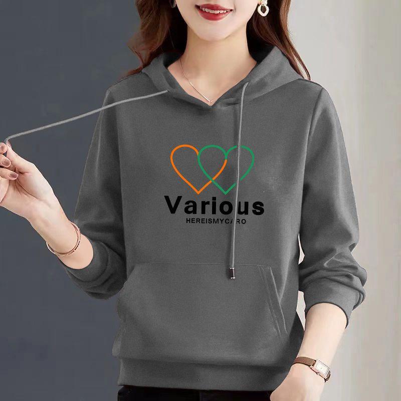 Women's Pure Cotton Bear Print Hooded Pullover Sweatshirt, Long Sleeve, Niche Design, New Spring & Autumn Style