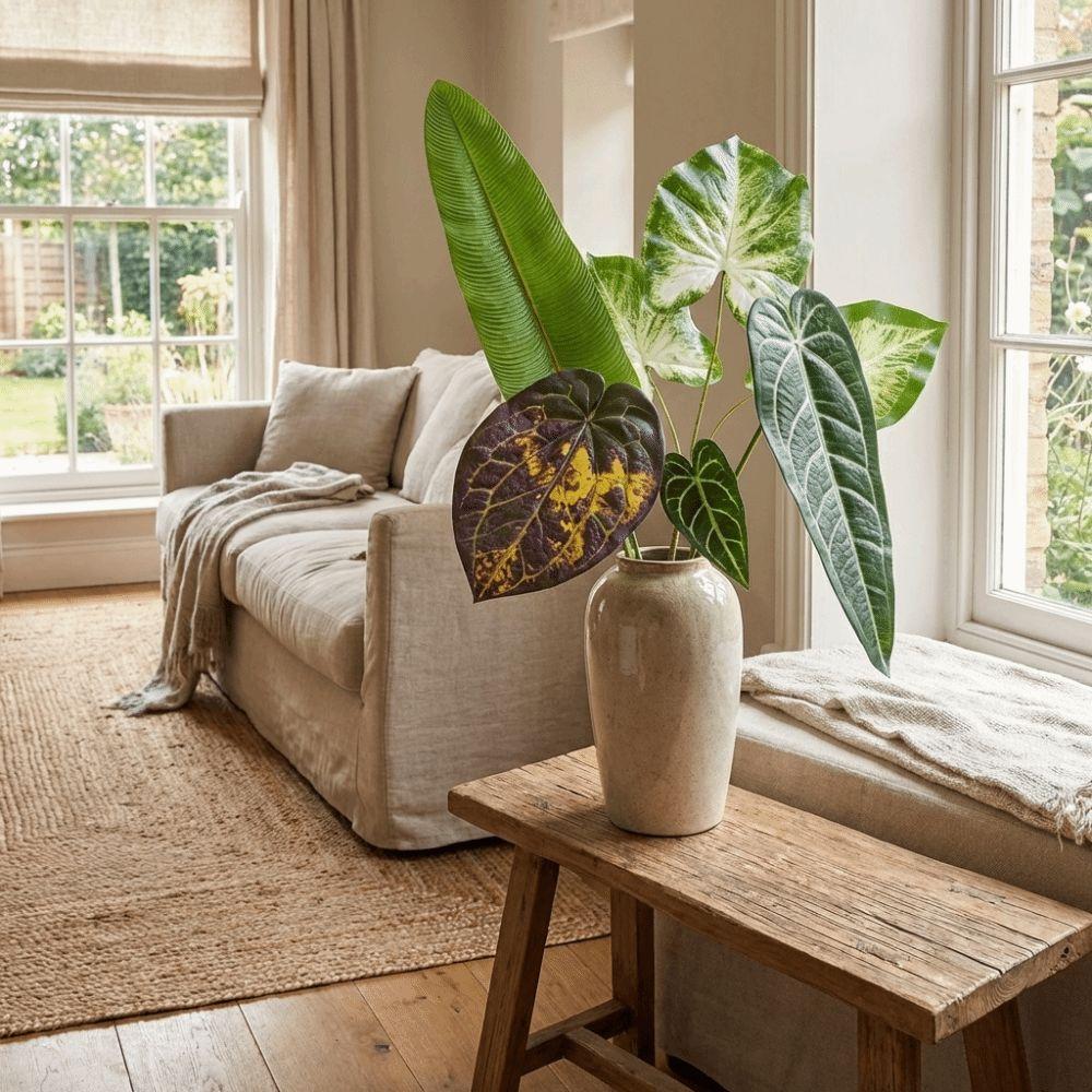 Green Plants Artificial Calla Leaves Lifelike Artificial Arrowroot Leaf Banana Leaf  Room Decor