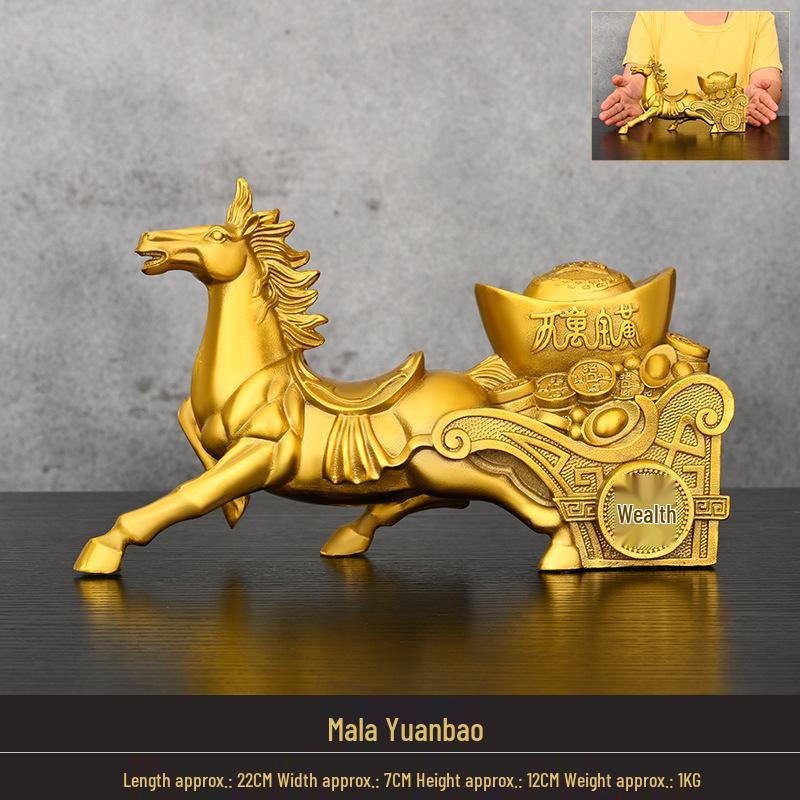 Pure Brass Tang Horse Figurine - Zodiac Success Mascot for Office & Home Decor.