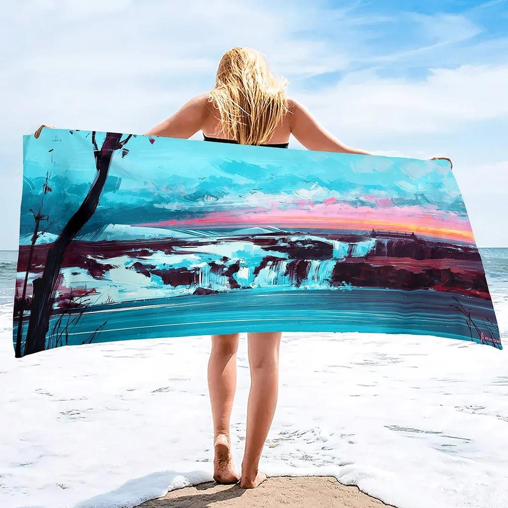 Microfiber Beach Towels Quick Drying Towels,Ink Painting Art Absorbent Sand Free Swim Pool Beach Towel Blanket for Travelling