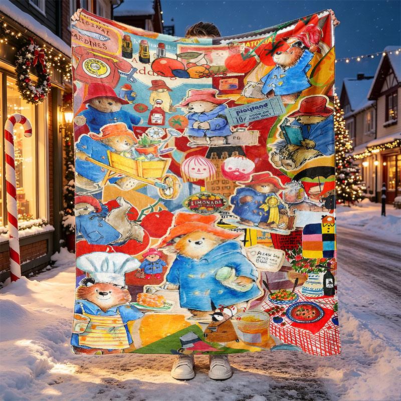Paddington Bear Pattern Blanket for Home Decoration, Bed, Sofa, Car Travel, Camping, Suitable for All Seasons, Birthday Christmas Gift