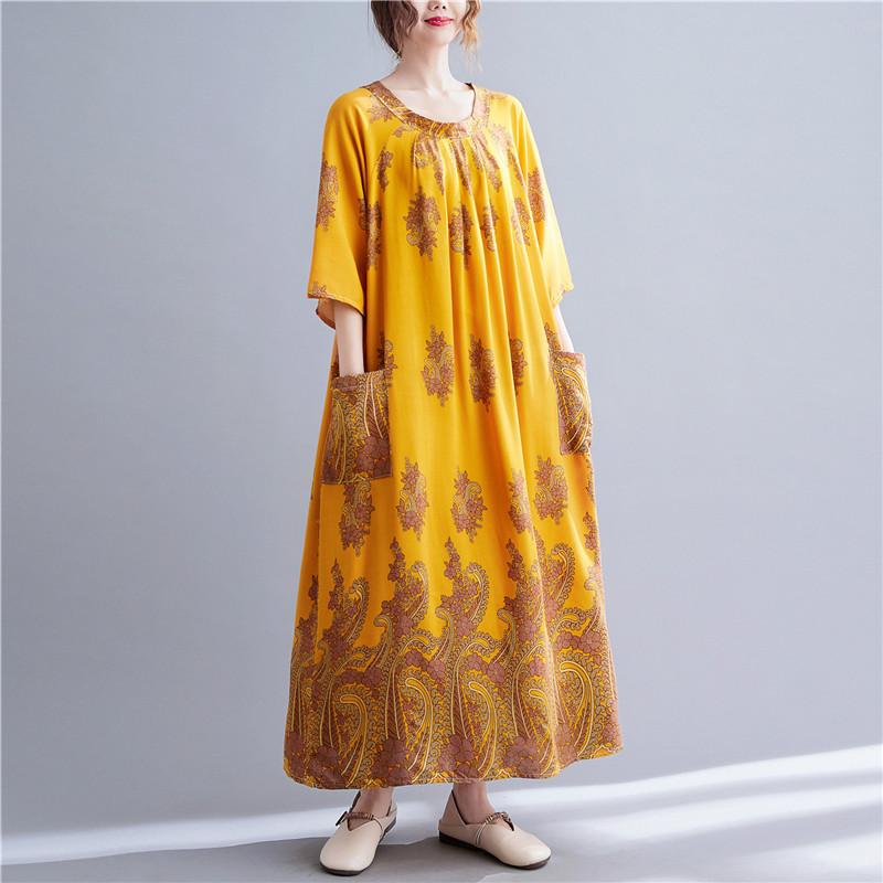 

DIMANAF 2023 Летнее платье-футболка больших размеров Женское хлопковое свободное платье с принтом Повседневные женские пляжные платья с короткими рукавами с O-образным вырезом Винтажное женское мягкое платье