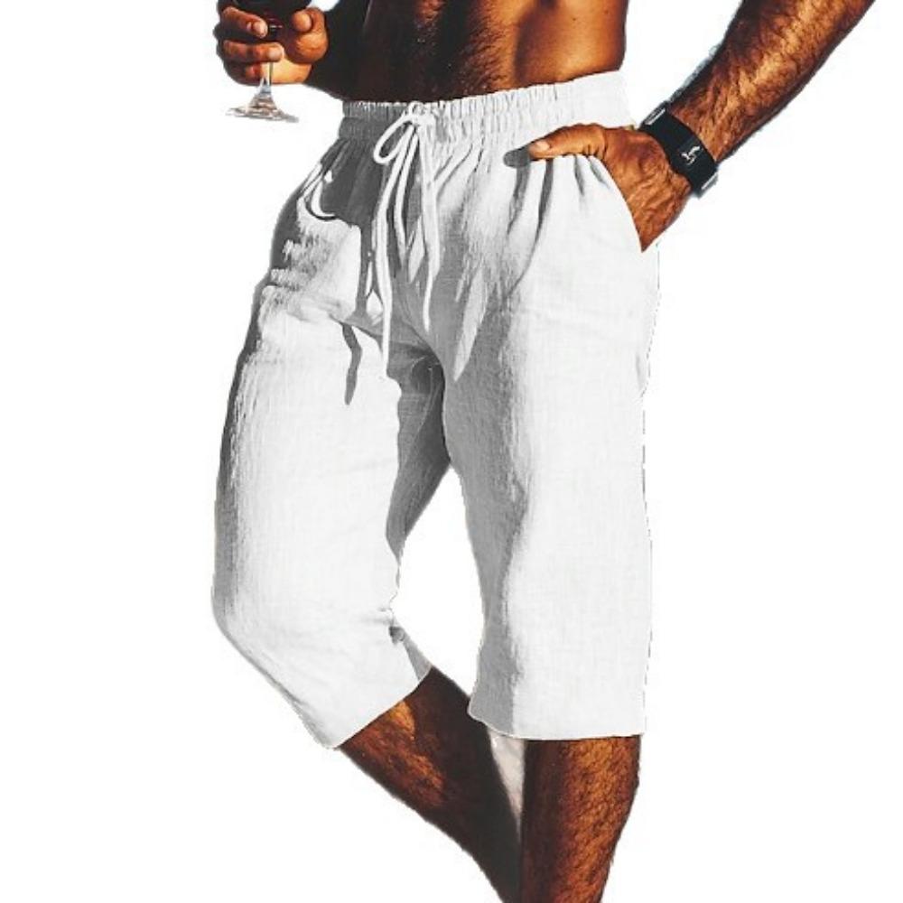 Summer New Loose Linen Breathable Cropped Pants Men's Sports Casual Pants