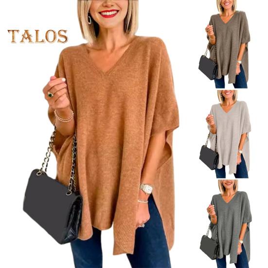 Women Sweater V-Neck Batwing Style Sleeveless Loose Fit Casual Top Solid Color High Low Hem Knit Autumn Winter Sweater Vest
