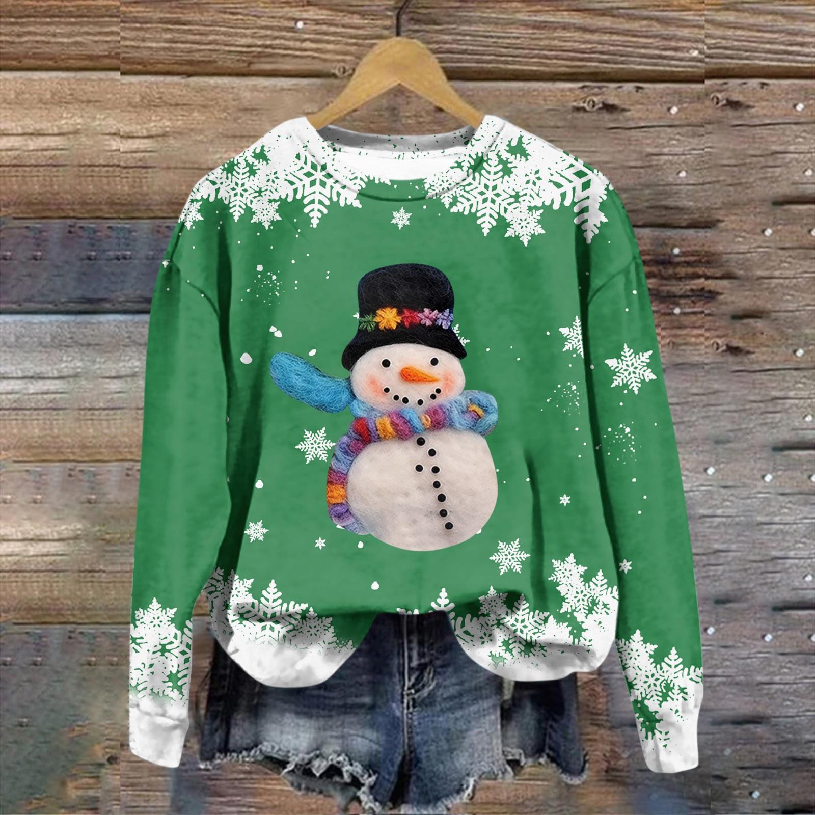 

Женская модная рождественская принтованная толстовка с длинным рукавом и круглым вырезом M зелёный