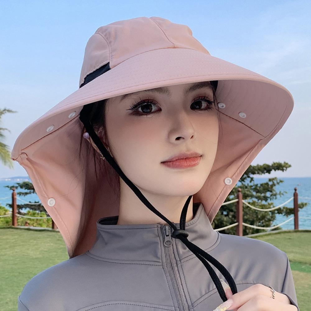 Solid Color Sunshade Shawl Cap Wide-Brimmed Anti-UV Cap Mask Picking Tea Hat  Sport