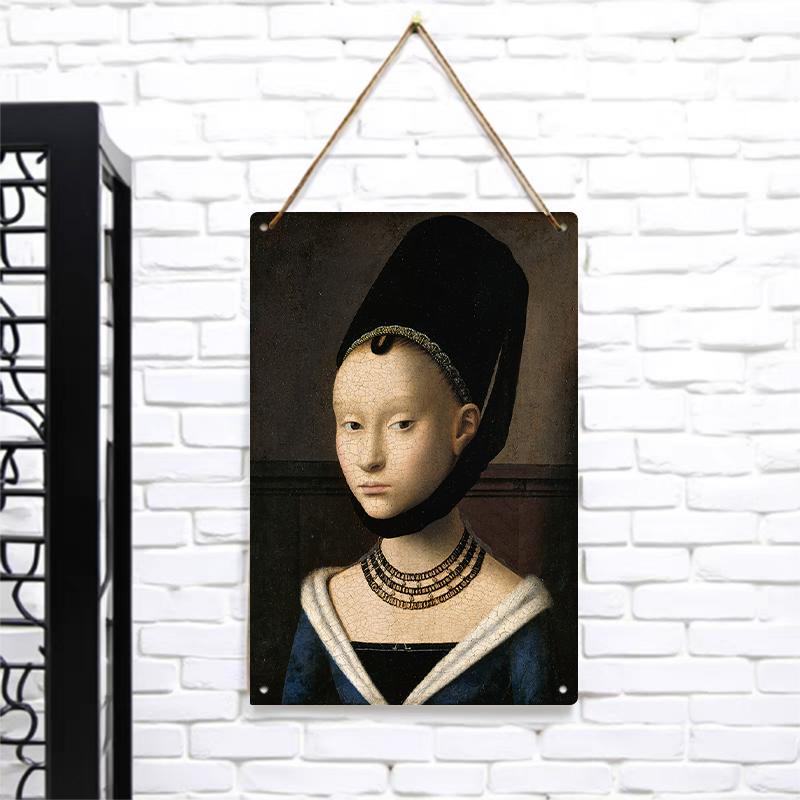 

Vintage Renaissance Style Girl Portrait Custom Metal Tin Painting Home Wall Decor Art Hanging 7.9x11.8In(20x30cm)