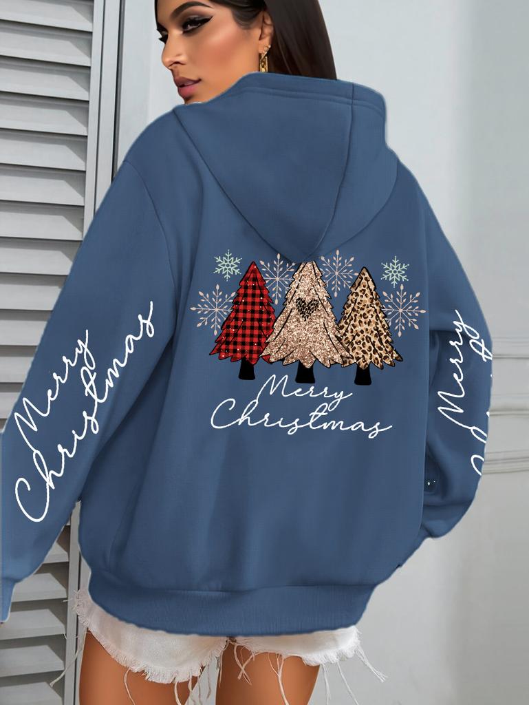 Merry Christmas Leopard Plaid Trees Pattern Hoodies Women Hip Hop Autumn Hoodie Pocket Loose Streetwear Fleece Y2K Pullovers