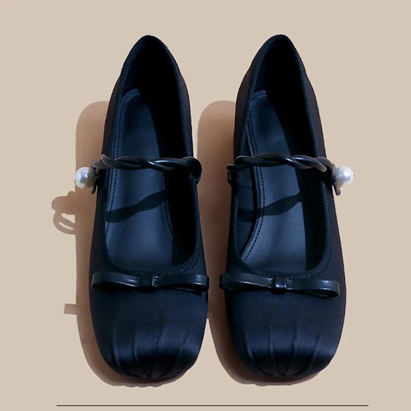 

Модные женские туфли Мэри Джейн с бантом и квадратным носком на среднем каблуке 2024 года, трендовые осенние туфли в стиле Лолиты, женские туфли Zapatos 40 чёрный