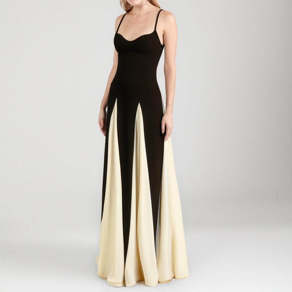 Damen Modisches Kontrastfarbenes Locker Tailliertes Kleid mit Hosenträgern
