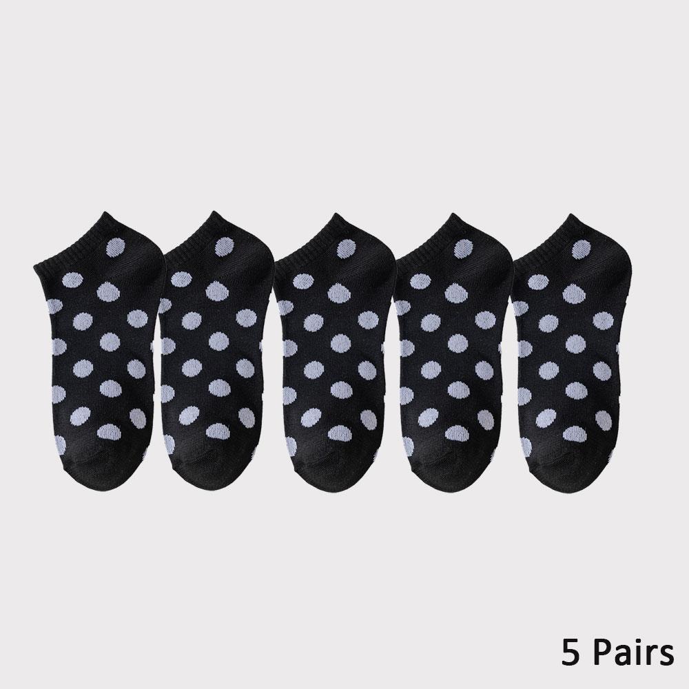 5 Pairs Y2K Polka Dot Women's Ankle Socks Kawaii Cotton Breathable Short Socks White/Black/Purple/Pink (Multi-Color)