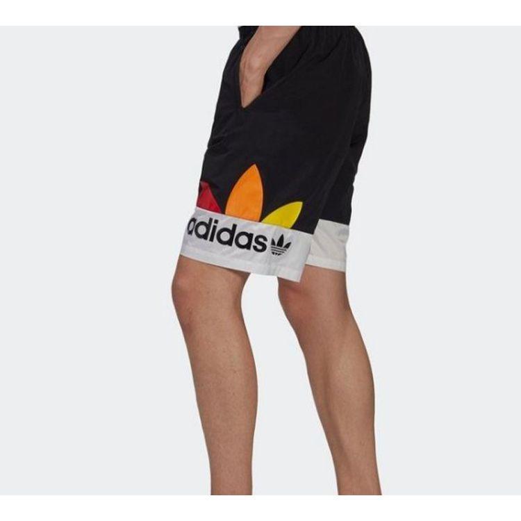 Adidas Originals Trefoil Tri-Color Logo Print Spliced Sports Casual Shorts Men Bottoms Black GJ6720