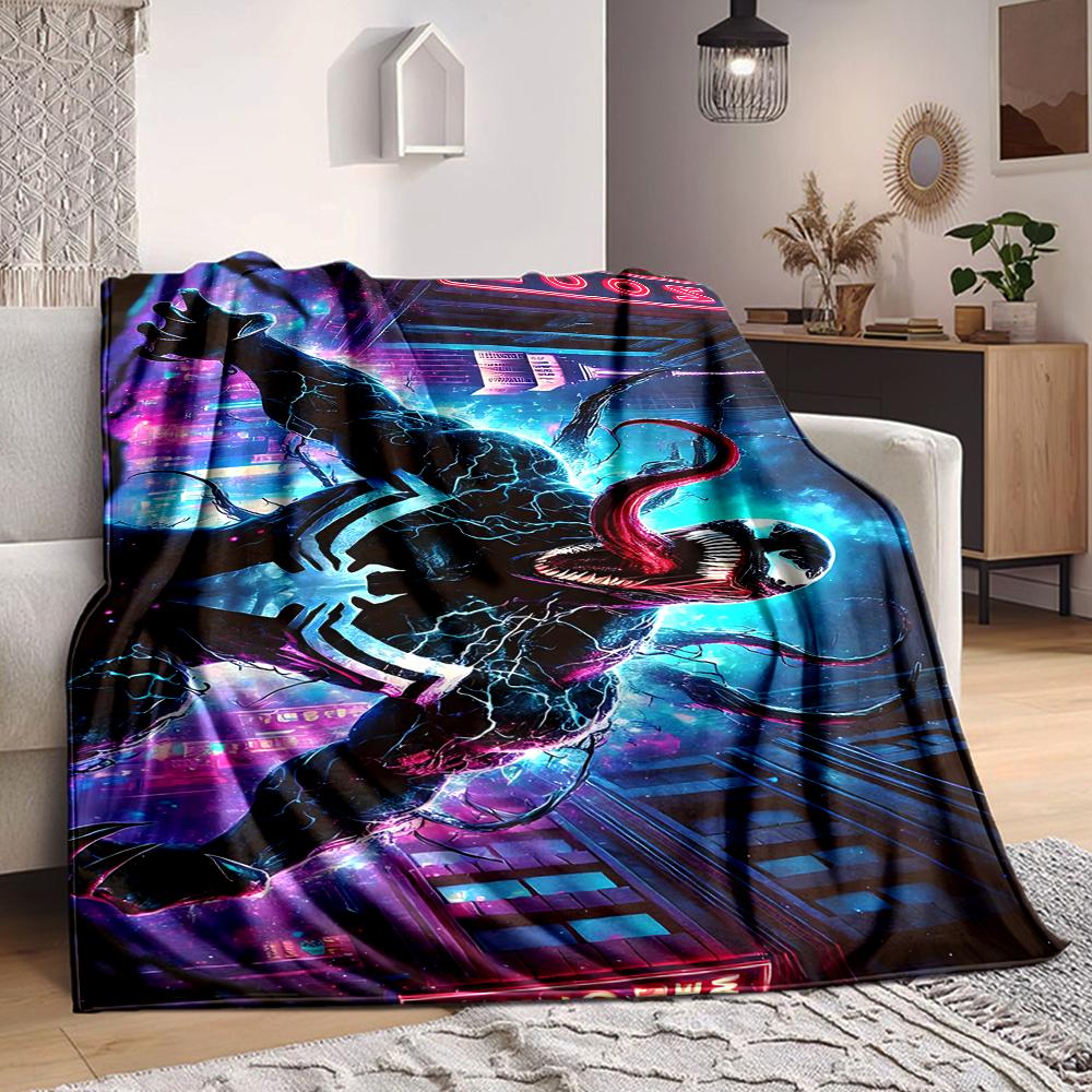 1Pc Cityscape Venom Night Flannel Blanket, Soft And Comfortable, Casual Warm, Camping Travel, Christmas, Halloween Xmas Gift S1290