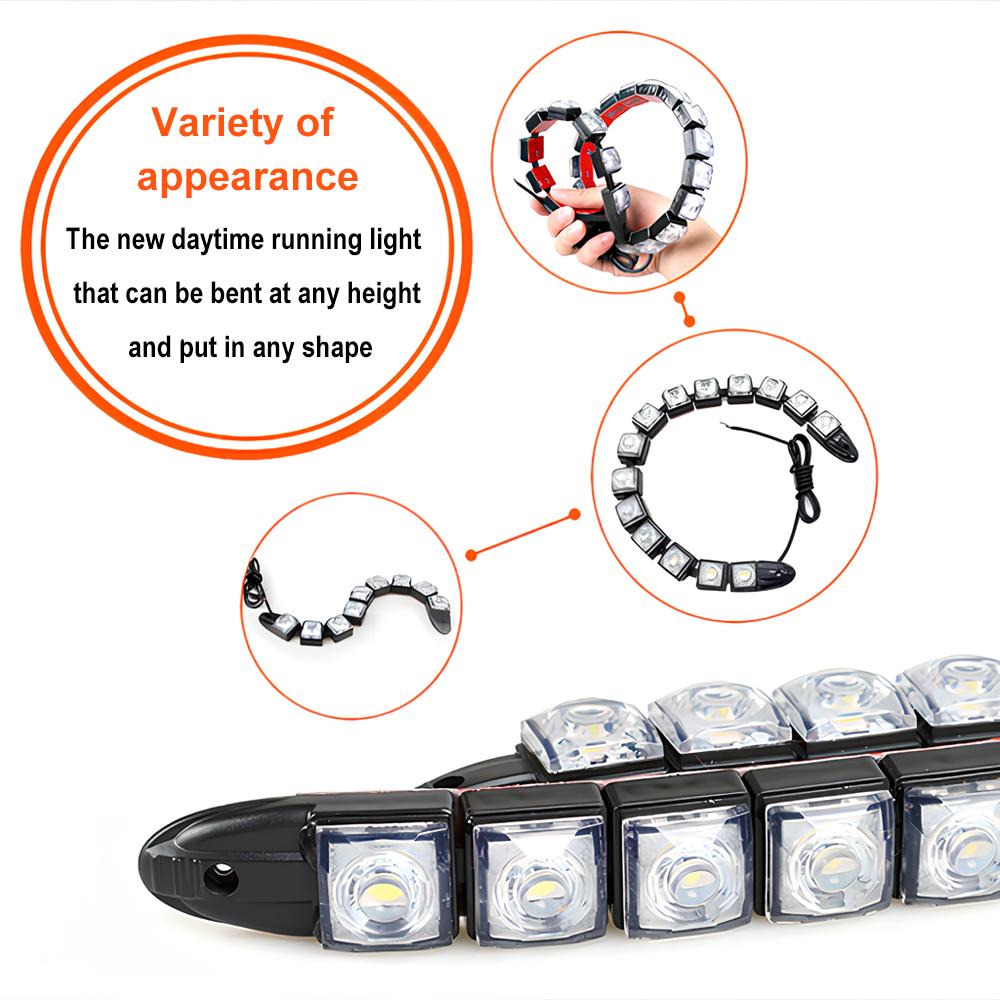 1PCS DRL COB White Flexibles Fog Lights Day Times Running Auto Head Lamp Waterproof 10w Bright Led Car Styling Gluttonous Snake