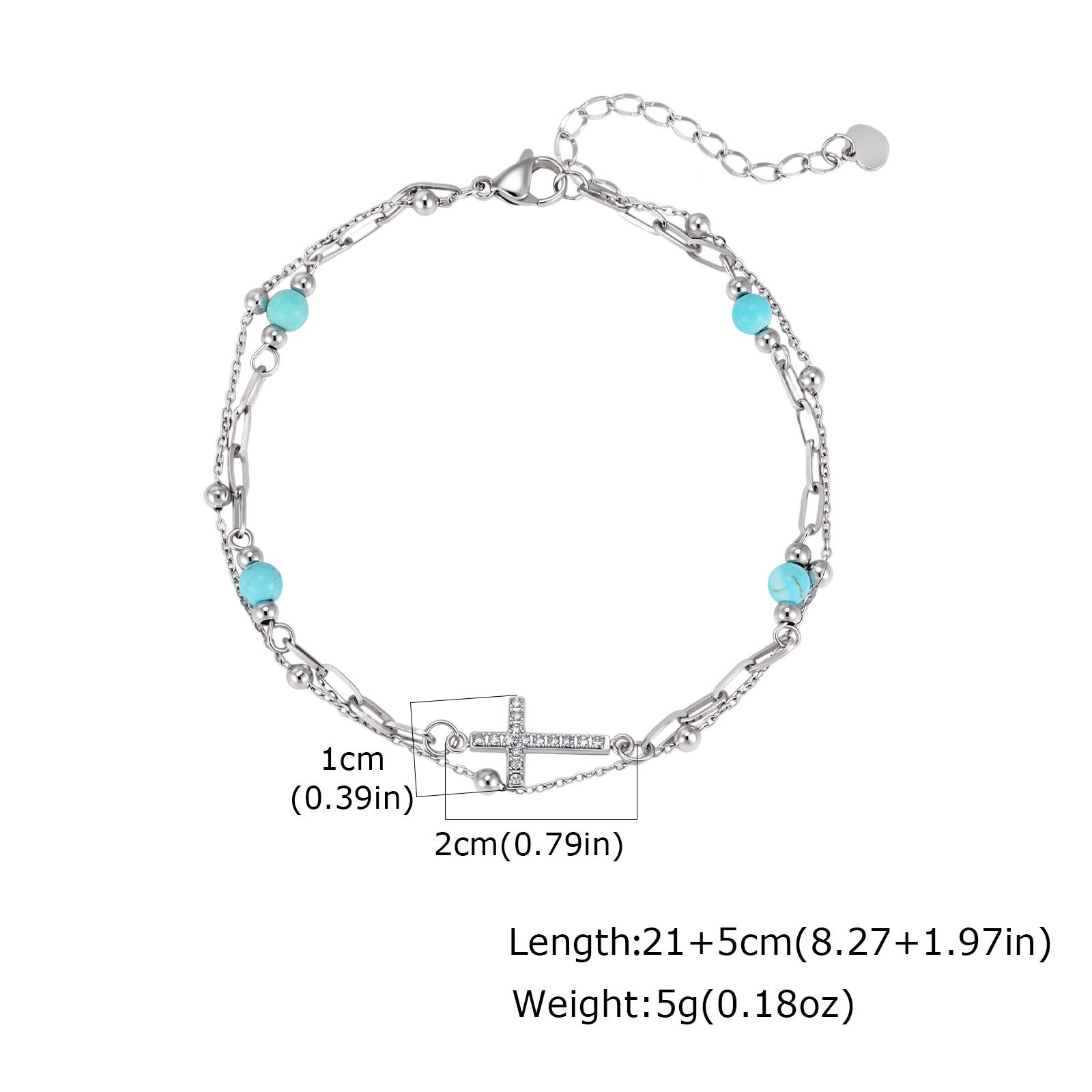 

Turquoise Anklet, Stainless Steel Double Layer Cross Foot Chain, Summer Beach Jewelry for Women Tarnish Free Aesthetic Jewelry