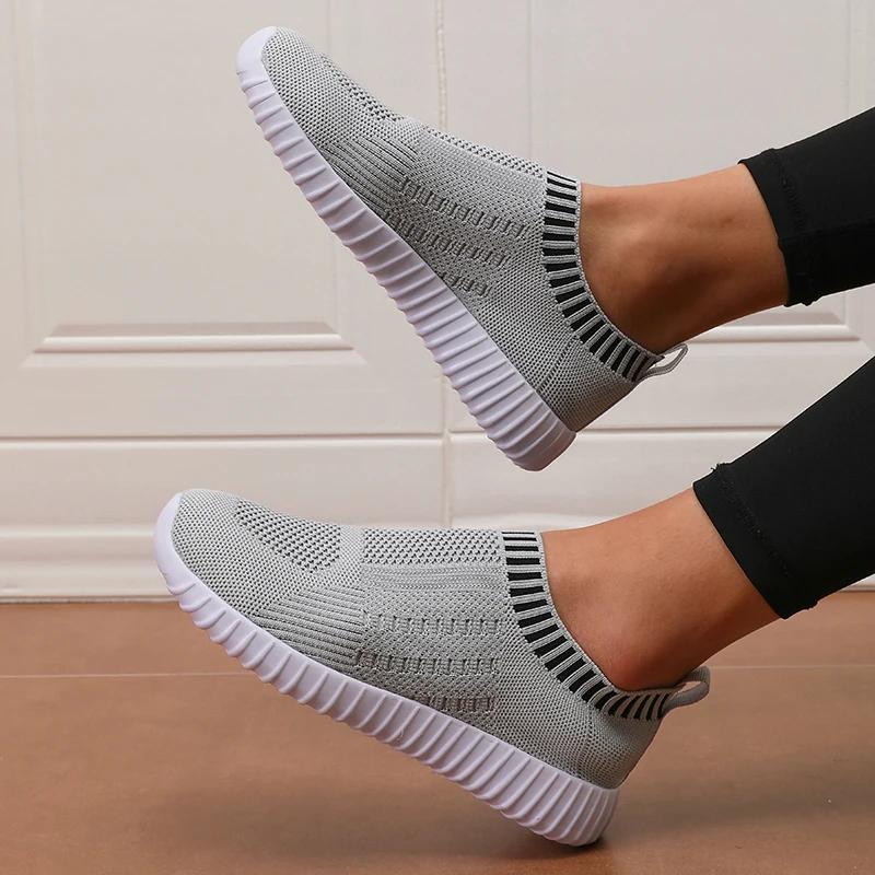 Women'S Casual Mesh Flat Shoes Breathable Comfortable Vulcanized Shoes Summer For Daily Use In Anti Slip Walking Slip On Shoes