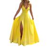 Women Ball Gown Off Shoulder Low-cut V Neck Backless Sleeveless Solid Color Split Hem Pleated