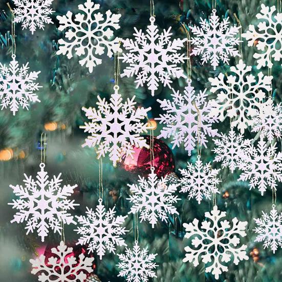 36 Pcs Christmas Snowflake Ornaments Glittered Snowflake Hanging Decoration for Christmas Indoor Winter Wonderland Decor