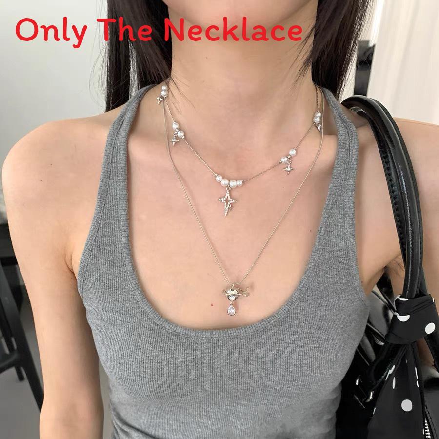 Double Layer Saturn Necklace For Women Titanium Artistic Geometric Pendant Summer Accessory