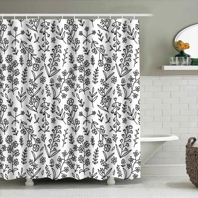 Vintage Style Black And White Floral Shower Curtain For Bathroom Decor Home Textiles