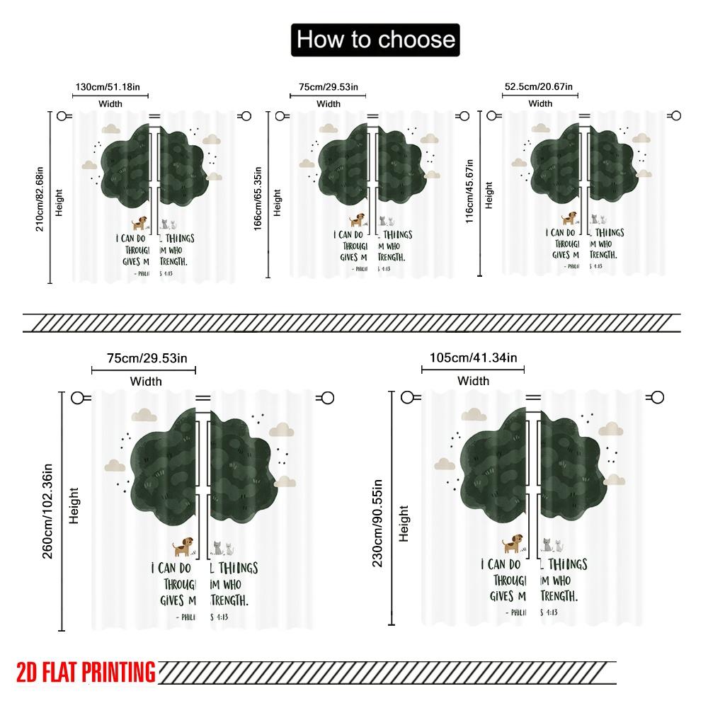 2pcs 2D flat printing Scene Curtains Christian Bible Verse 100% Polyester Without Electricity Birthday Party for Bedroom Office