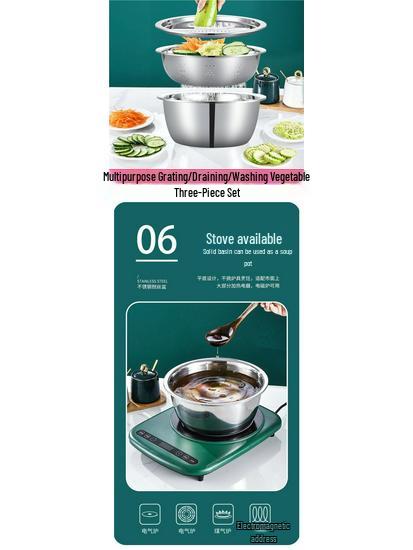 Multifunctional Stainless Steel Grating and Mixing Basin for Vegetables and Fruits