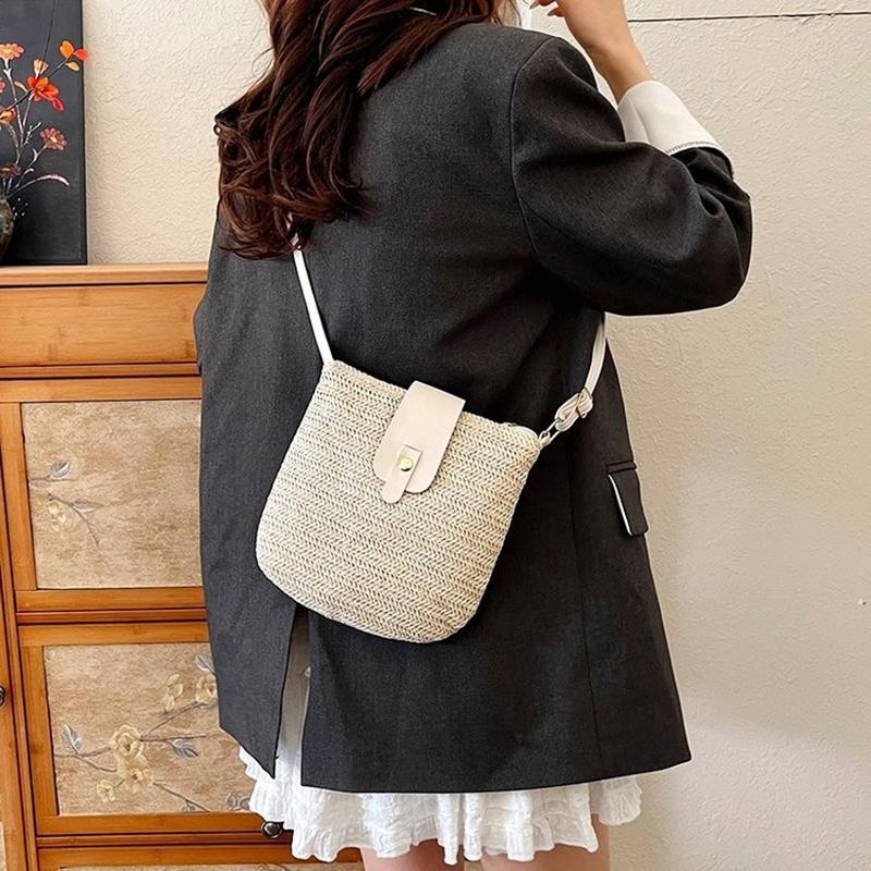 Women Messenger Bags Woven Summer Top-Handle Bags Handmade Fashion Holiday Casual Simple Saddle Lady Straw Bag AVE