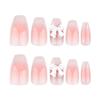24 Pieces Sweet Blush French Cat's Eye Manicure Fake Nails Three-dimensional Point Drill Bow Wearing Nail Ballet Nail Piece