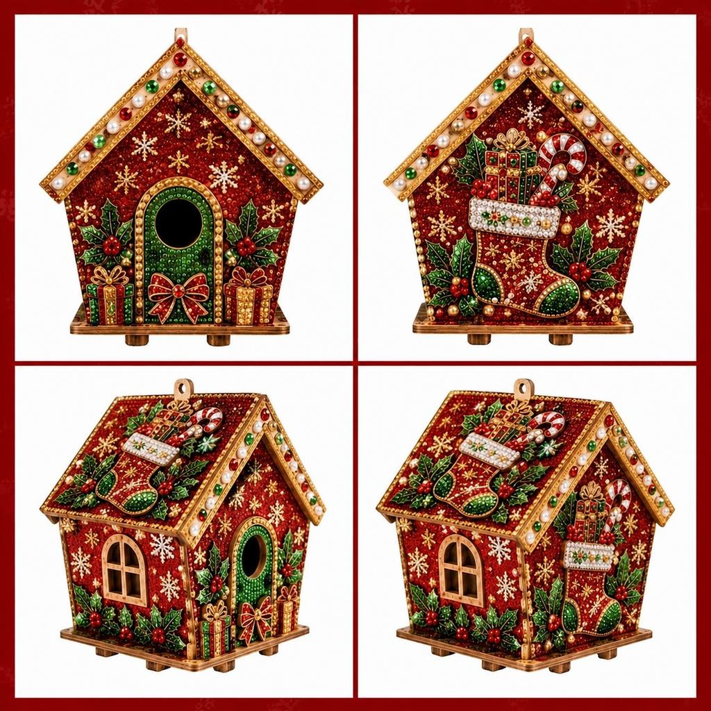 Wooden Gingerbread House Diy Decor Ornament Holiday Decoration Ornament Three Dimensional Wooden Christmas House Decor