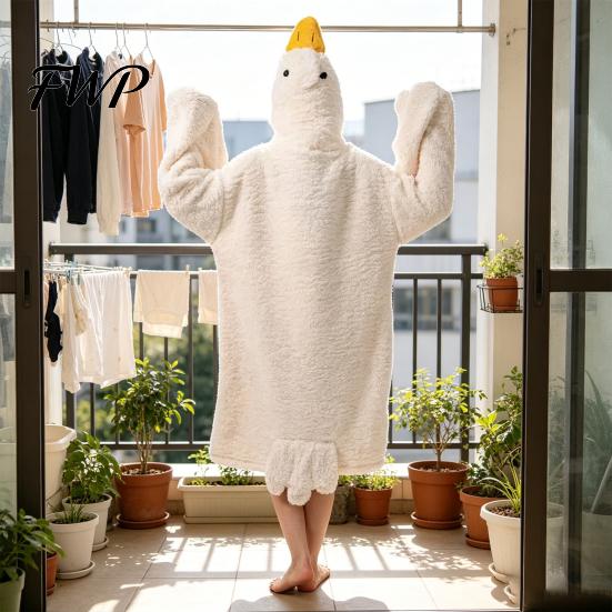 Tuta Intera da Anatra per Bambini Costume Divertente da Oca Bambini Adulti, Pigiama Animale con Cappuccio Pigiama, Coperta Indossabile in Morbido Peluche, Cosplay di Halloween Bambino
