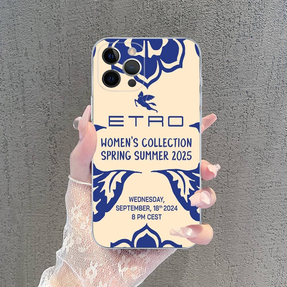 Luxuxy E-ETRO Logo Transparent Phone Case For IPhone 17 Air 16 Pro Max 15 14 13 12 11Plus Shockproof Cover