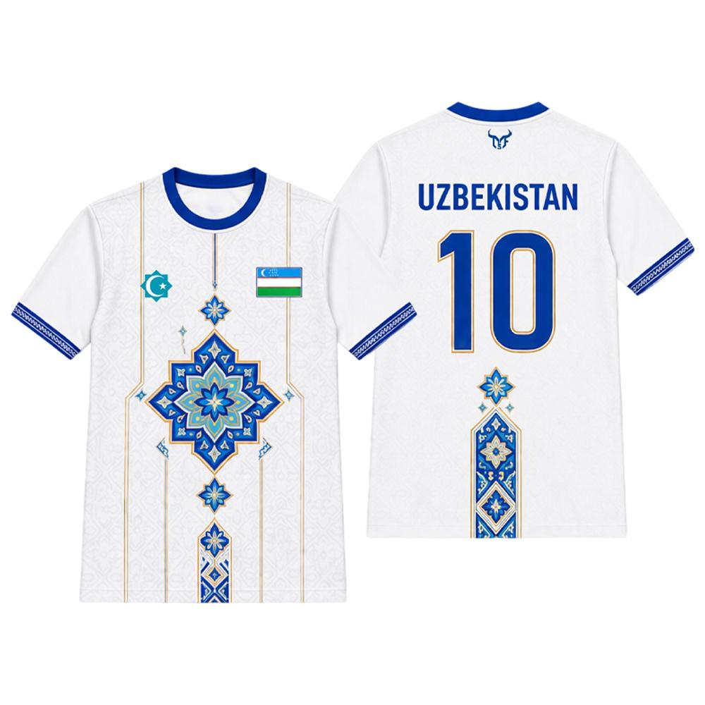 Uzbekistan National Flag 3D Printed Football Suit Men's Breathable Training Suit T-shirt Traditional Pattern O-neck Top