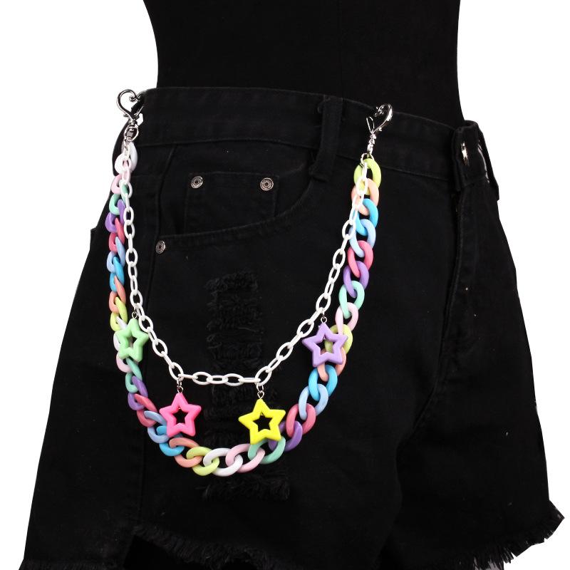Hip Hop Regenbogen Harz Kette Schlüsselanhänger Damen Mädchen Niedlich Hüftkette Mehrfarbig Acryl Hohlstern Hosenkette Y2K Schmuck