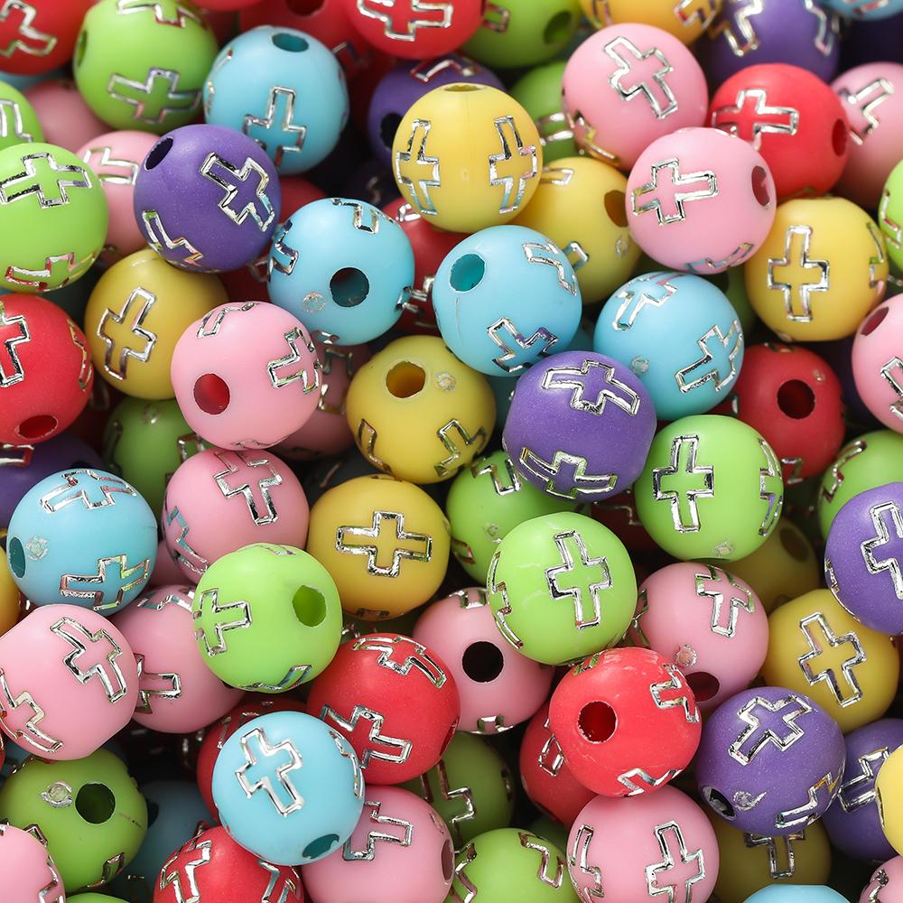 50/100Pcs 8/10mm Round mixed Colorful Acrylic Beads With Crystal Rhinestone Spacer Loose Bead for DIY Jewelry Making Accessorie