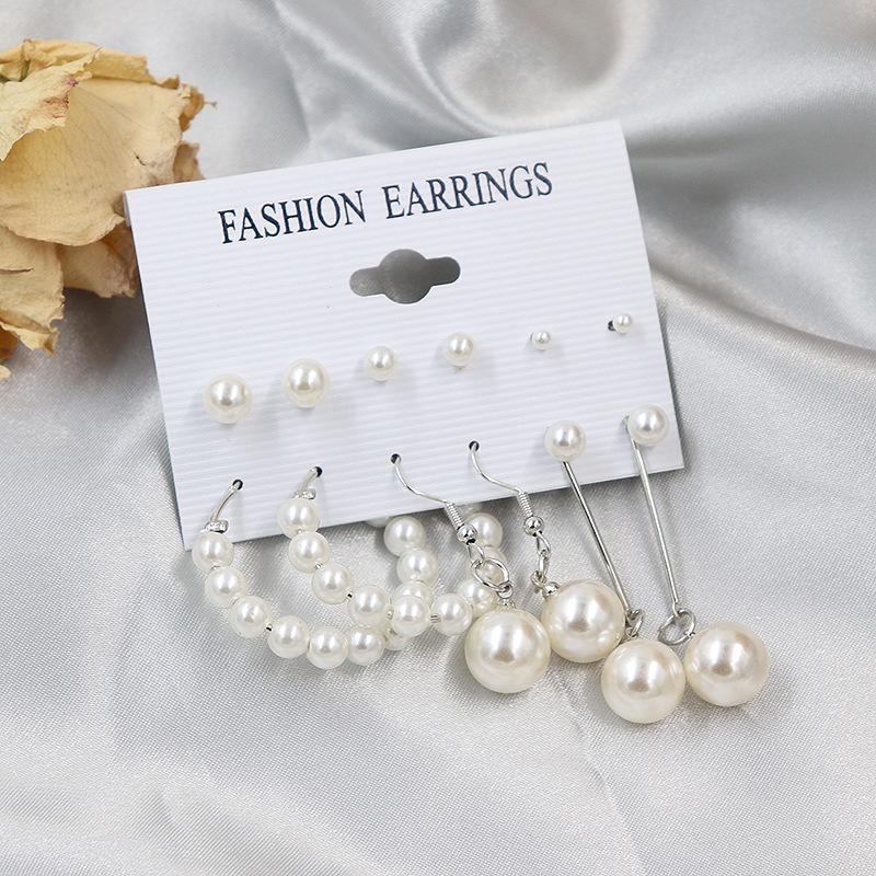 2024 European & American Fashion: Exaggerated Pearl & Crystal Butterfly Stud Earrings - 6 Pairs Set for Women