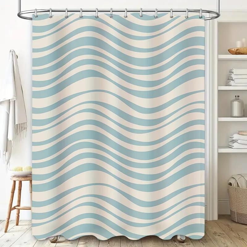 Blue and white stripes waterproof shower curtain modern bathroom decoration waterproof fabric home bathroom accessories wholesal
