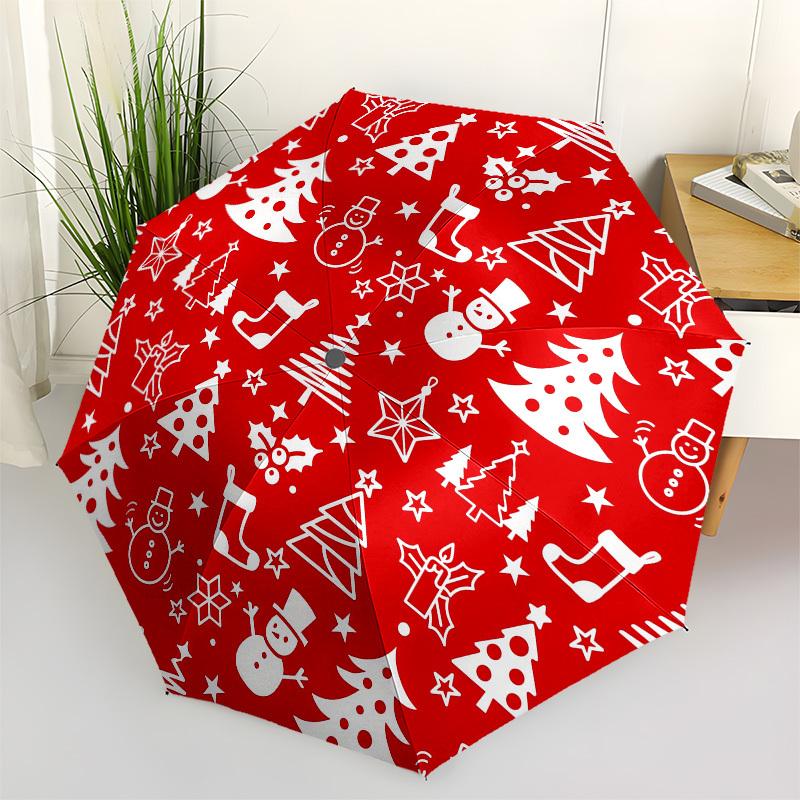 

1pc Christmas Symbols Pattern Umbrella with Plastic Handle,Compact & Stylish,Cartoon Pattern,Outdoor UmbrellaPT277